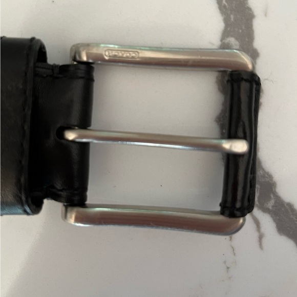 Men's Coach 100% Black Leather Belt Silvertone Buckle - Picture 5 of 13